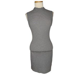 French Connection B&W Striped Sleeveless Dress Bodycon Form Fitting Y2K